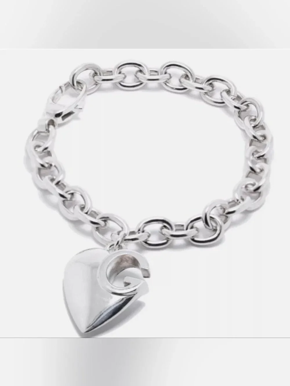 🫰Gucci 925 Sterling Silver Heart Charm Link Bracelet GG design - Picture 6 of 7